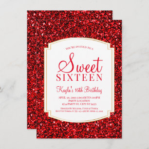 Ruby Red Parties scintillant Sweet 16 Invitations