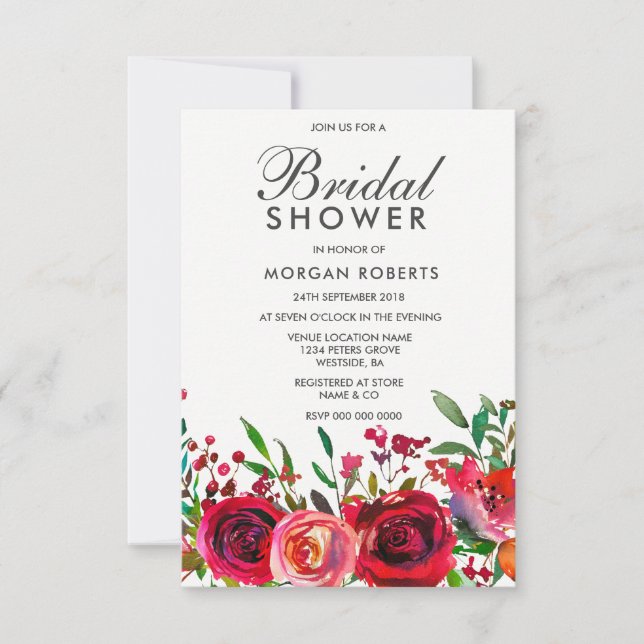 Ruby Red Rose Bridal Shower Invitation (Devant)