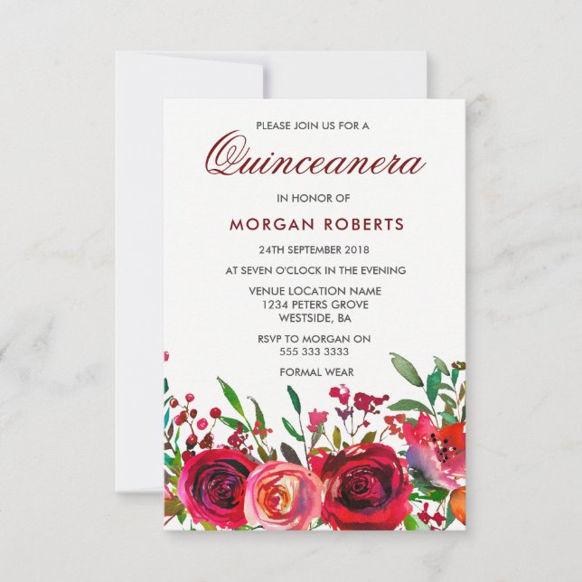 Ruby Red Rose Quinceanera Invitation (Devant)