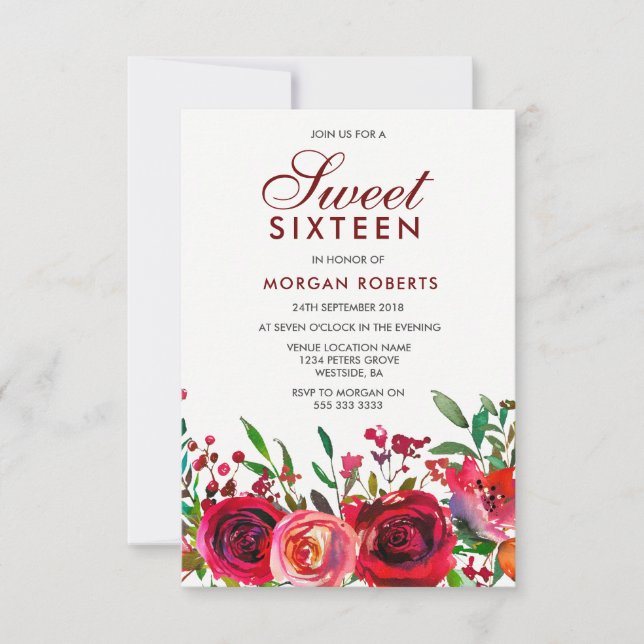 Ruby Red Rose Sweet 16 Invitation (Devant)