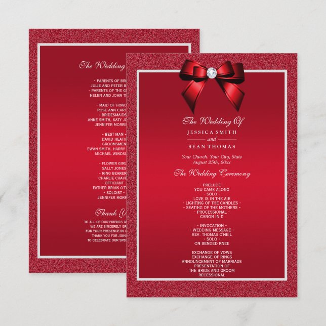 Ruby Red & Stylish Gem Wedding Programme (Devant / Derrière)