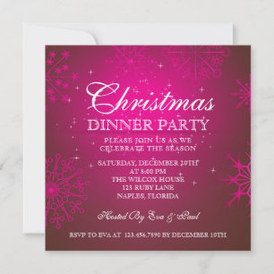Ruby Snowflakes Dîner de Noël Invitation