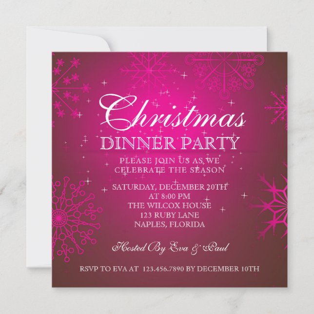 Ruby Snowflakes Dîner de Noël Invitation (Devant)