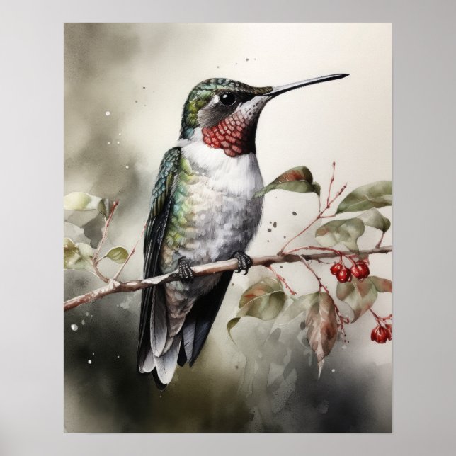 Ruby Throby Hummingbird Bird Art Imprimer Poster (Devant)