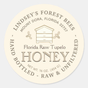 Ruche avec Petites abeilles Miel Étiquette Main Bo