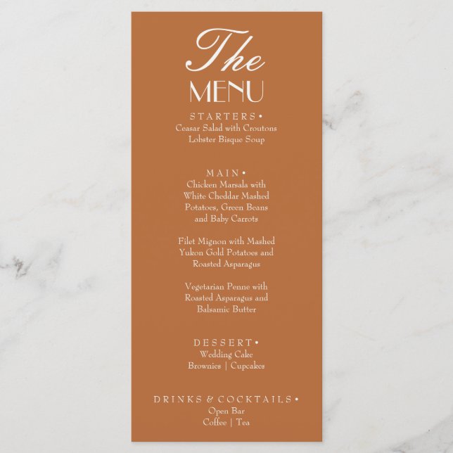 Ruddy Brown Old Money Wedding Menu Card (Devant)