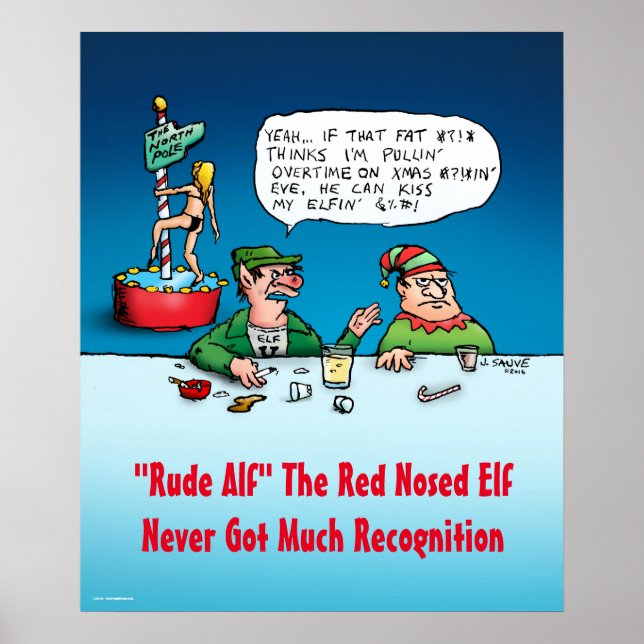Rude Alf Elf Drôle Cartoon Poster de Noël (Devant)