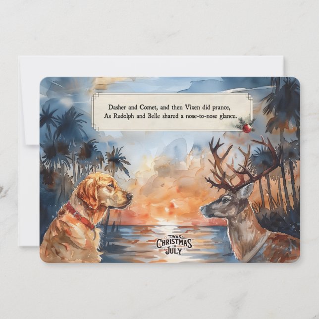 Rudolph & Belle à la Plage – Carte de vœux 5x7 (Devant)