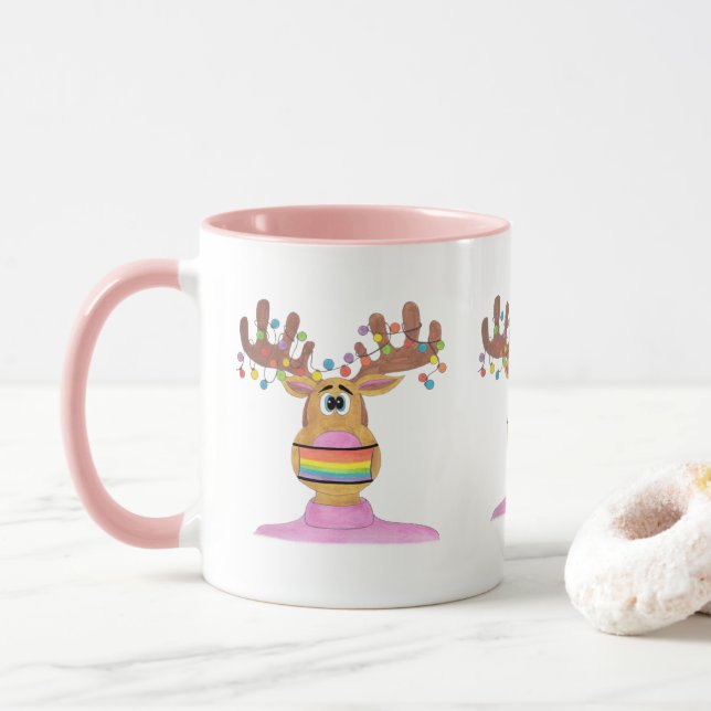 Rudolph LGBT Face masqué Reindeer Mug (Avec donut)