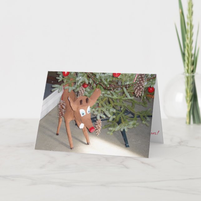 « Rudolph sous l'arbre » Carte de Noël (Devant)
