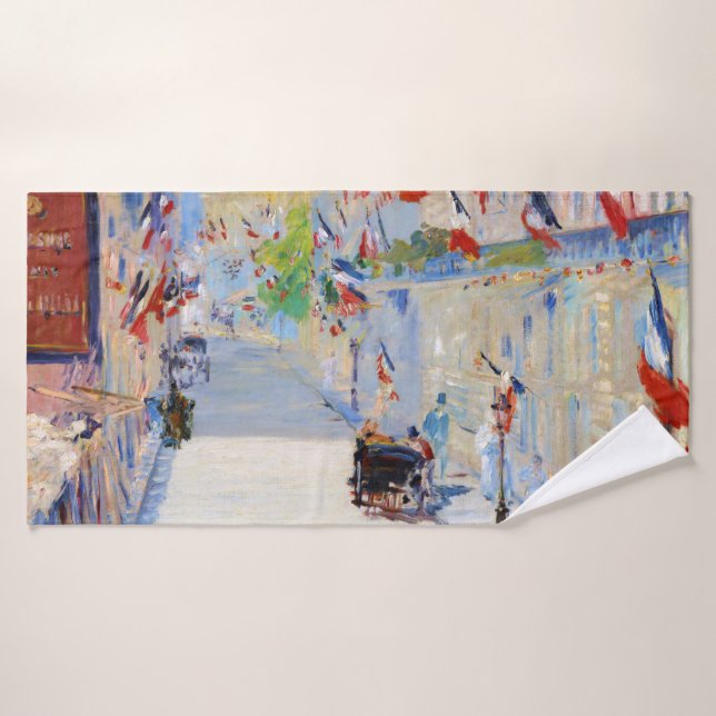 Rue avec drapeaux français, Manet (Serviette de bain)