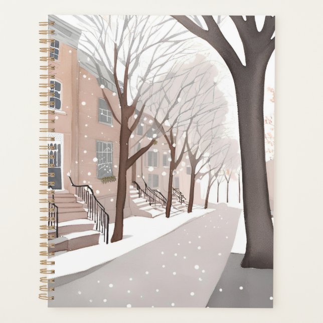 Rue de Brownstone | Aquarelle d'hiver enneigé (Devant)