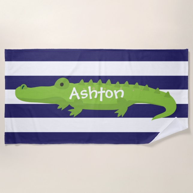 Rugby Stripes Alligator Serviette de plage personn (Devant)