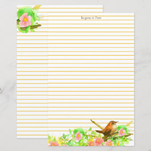 Rugosa Rose Wren Bird Stationery Lind Personnalise