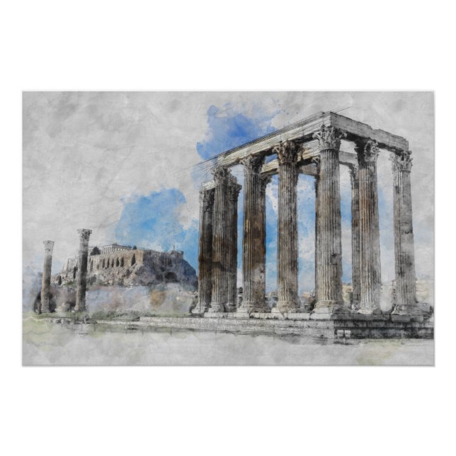 Ruines du Temple de Zeus Athens Grèce Poster (Devant)