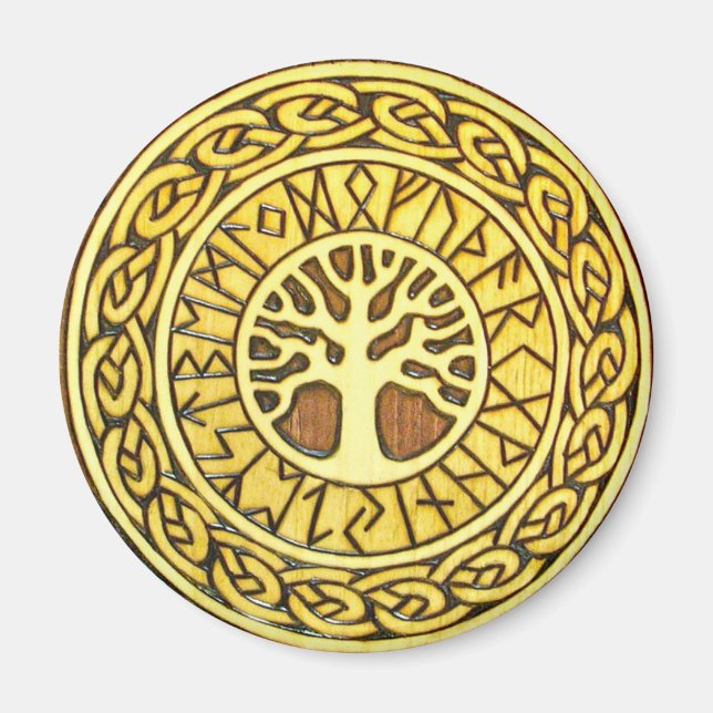 Runes viking avec aimant de réfrigérateur d'arbre (Devant)