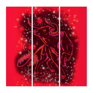 Running Bull Triptych Red Starry Night - Painting
