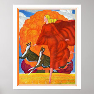 "Running With Greyhounds" Art Déco Impression 16x2