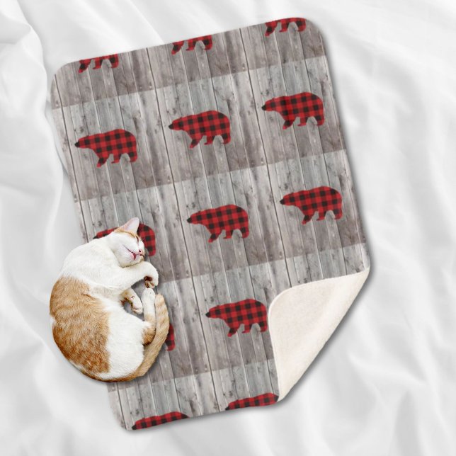 ruodland barn wood red buffalo plaid bear (rustic woodland barn wood red buffalo plaid bear sherpa blanket)
