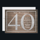 Rusic Surprise 40e anniversaire Invitation Argent<br><div class="desc">Rustic Surprise 40th Birthday Invitation. Parties scintillant d'argent Invitation de fête d'anniversaire avec Rustic Wood Arrière - plan. Anniversaire surprenant. Anniversaire adulte. Parti Bash Anniversaire Hommes ou Femmes. Pour plus de personnalisation,  cliquez sur le bouton "Customiser" et utilisez notre outil de conception pour modifier ce modèle.</div>