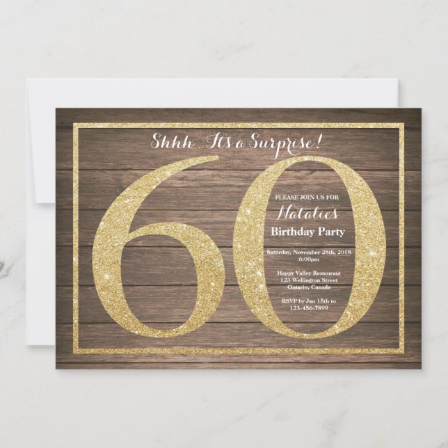 Rusic Surprise 60th Birthday Invitation Gold (Devant)