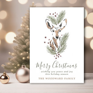 Russe Aquarelle Cerf Pin Joyeux Noël Carte