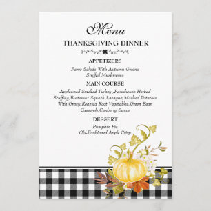 Russe Aquarelle Citrouille Plaid Thanksgiving Menu