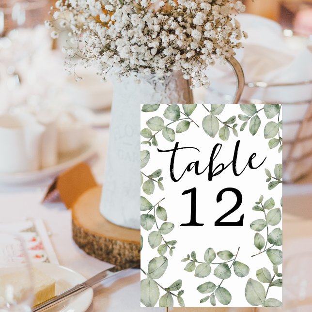 Russe Aquarelle Eucalyptus Mariage Numéro de table (Créateur téléchargé)