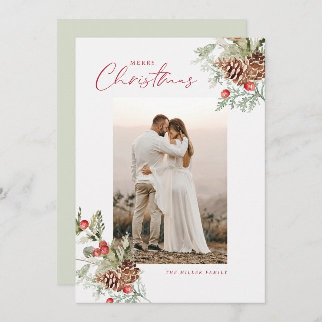 Russe aquarelle Joyeux Carte photo de Noël (Devant / Derrière)