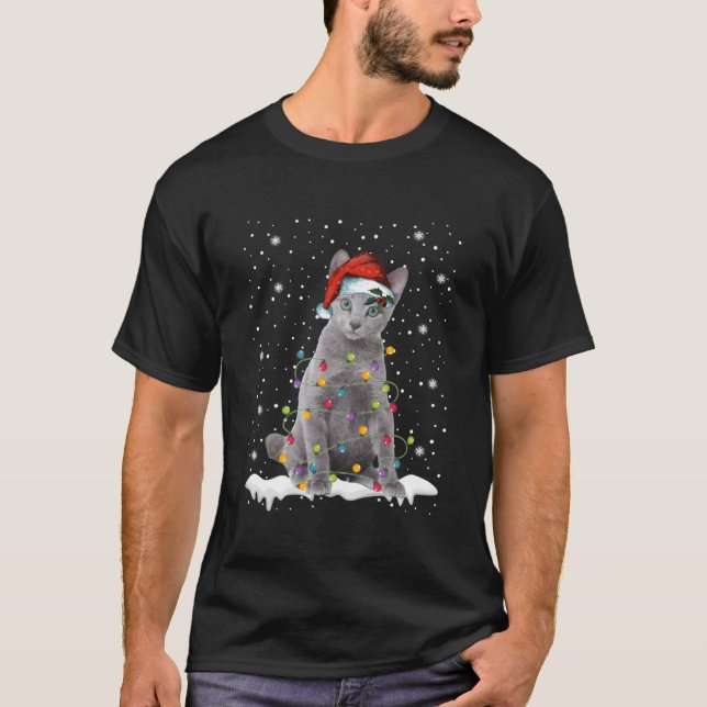 Russe Bleu Chat Funny lumières de Noël Sweat Xm (Devant)