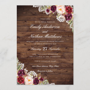 Russe Bourgogne Floral Faire-part de mariage de de