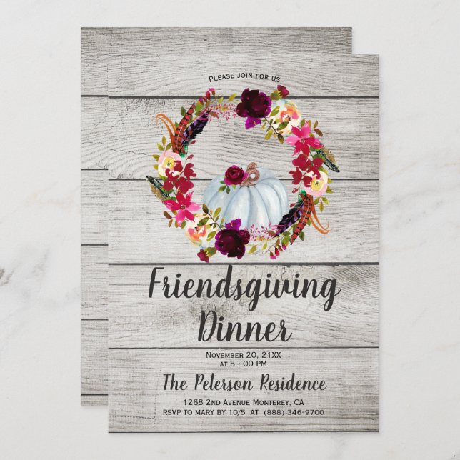Russe Bourgogne Floral Friendsgiving Invitations (Devant / Derrière)