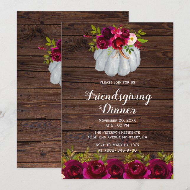 Russe Bourgogne Floral Friendsgiving Invitations (Devant / Derrière)