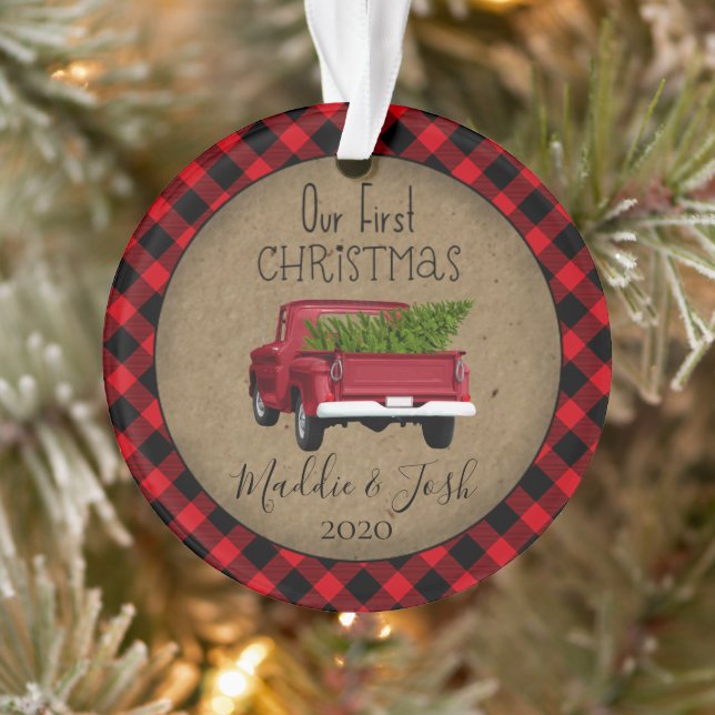 Russe Buffalo Plaid First Christmas Camion Vintage (Arbre)