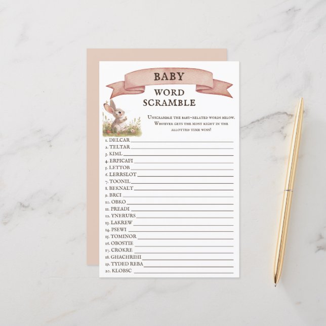 Russe Bunny Baby shower Word Scramble Jeu (Devant/Arrière en situation)