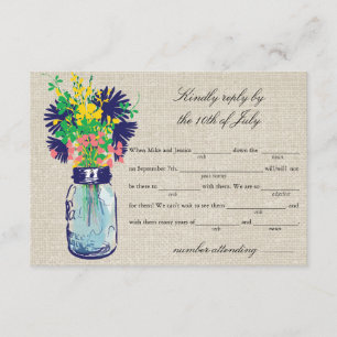 Russe Burlap Mason Jar & Fleur sauvage RSVP Lib