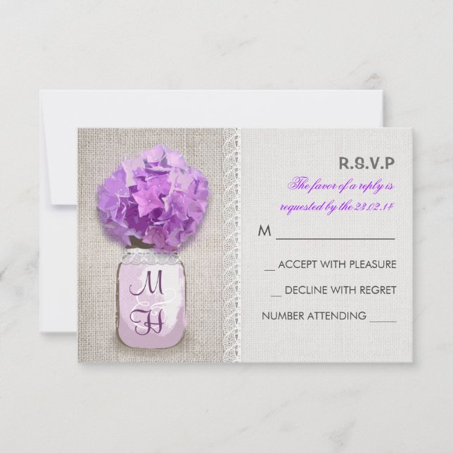 Russe Burlap Mason Jar Rose Hydrangea RSVP (Devant)