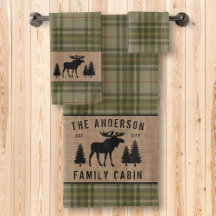 Russe Cabine de famille Moose Pine Green Plaid Bur