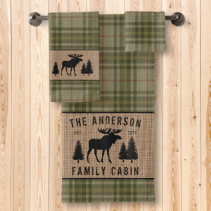 Russe Cabine de famille Moose Pine Green Plaid Bur