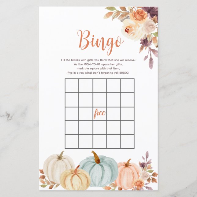 Russe Citrouille Floral Aquarelle Jeu de Bingo (Devant)