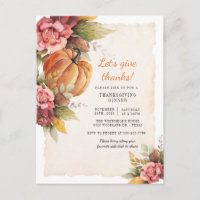 Russe Citrouille Floral Thanksgiving Invitation