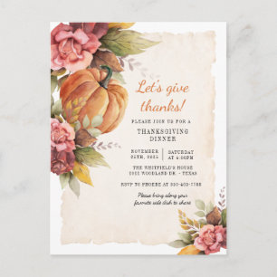 Russe Citrouille Floral Thanksgiving Invitation