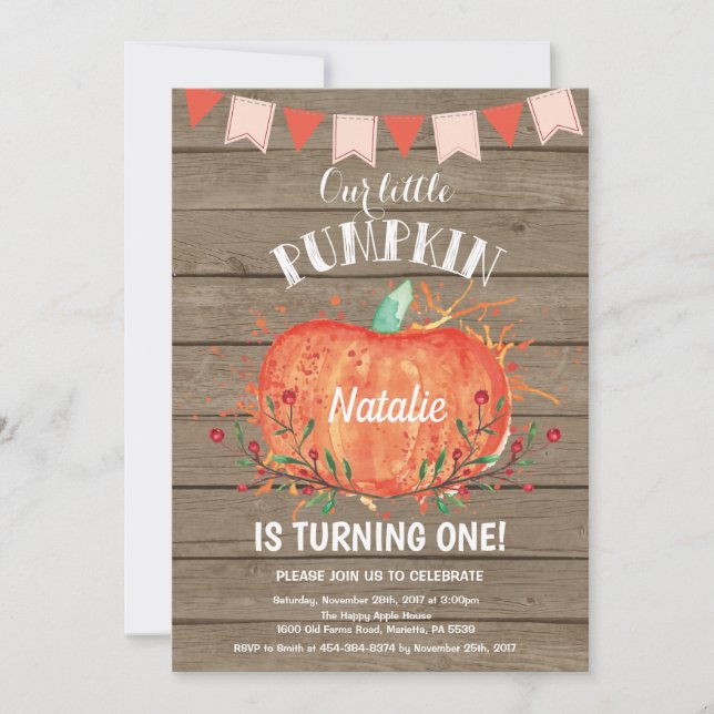 Russe Citrouille Invitation Anniversaire rose (Devant)