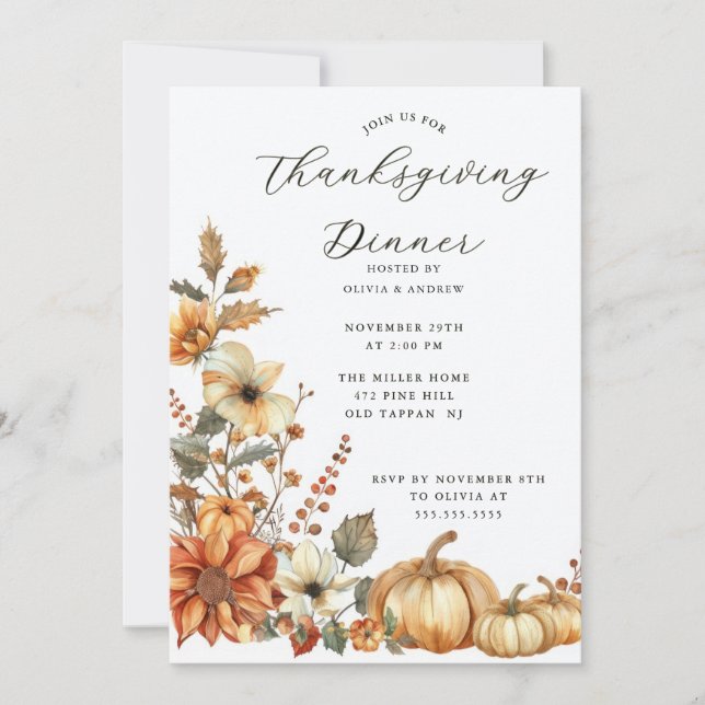 Russe Citrouille Thanksgiving Diner Invitation (Devant)