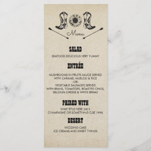 Russe Country Cowboy Boots Mariage Cartes de menu