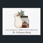 Russe Country Snowman et Berries Carte de vacances<br><div class="desc">Rustic Country Snowman and Berries Holiday Card - Cette carte de Noël rustique de pays comprend un bonhomme de neige sauvage et primitif avec un pot de biscuits en pain d'épices et des sprigs de houx et de baies. Notre texte dit "Ayez-vous un joyeux petit Noël" et est customisé avec...</div>