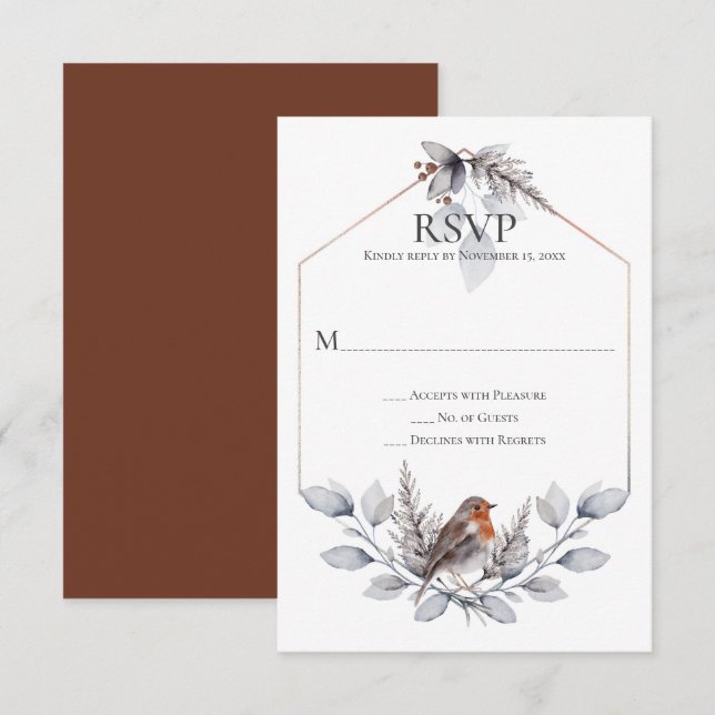 Russe gris argenté rouille Botanique Oiseau RSVP (Devant / Derrière)
