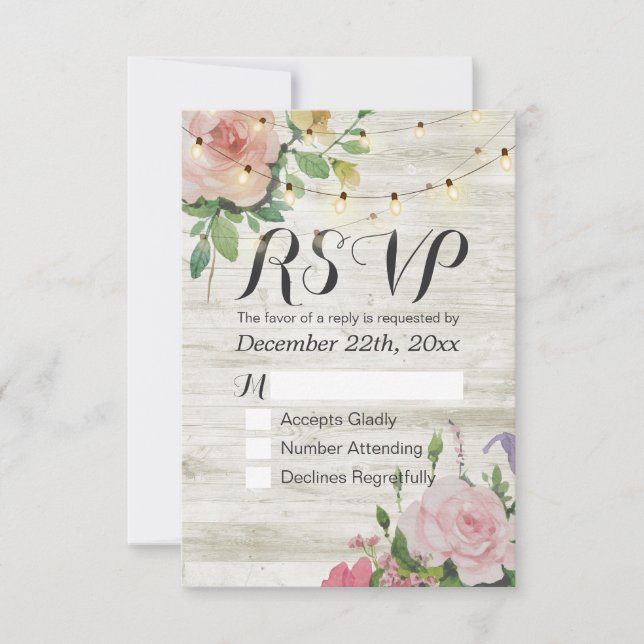 Russe Mariage Floral Bois Chaîne Lumière RSVP Répo (Devant)