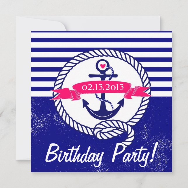 Russe Marine Bleu Nautique Anniversaire Invitation (Devant)