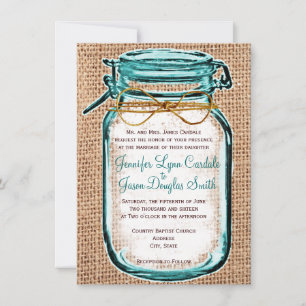 Russe Pays Mason Jar Burlap Faire-part de mariage